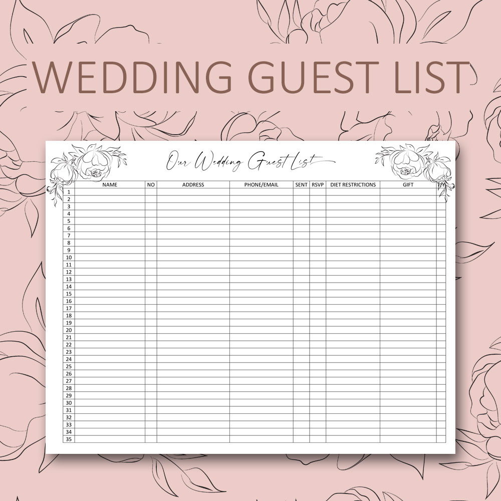wedding planner guest list printable